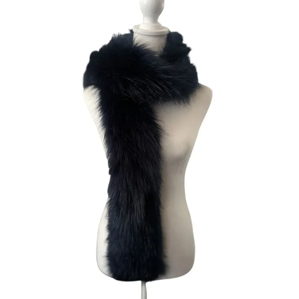 FAUX FUR NAVY BLUE SCARF WINTER SCARF STOLE WRAP FORMAL NAVY BLUE SATINY LINED